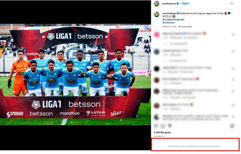 Martín Távara bloquea comentarios en Instagram