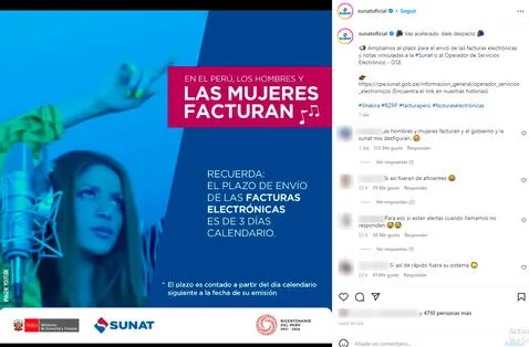 Sunat usa frase de Shakira para informar a contribuyentes: “En Perú, los hombres y mujeres facturan”