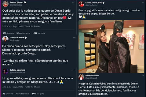 Diego Bertie: Famosos peruanos reaccionan tras la muerte del actor 