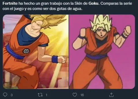 Goku en Dragon Ball Super y Fortnite | Foto: Twitter   