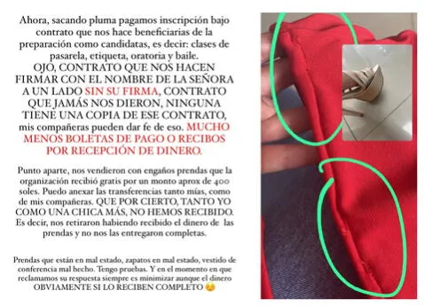  27.11.2026 | Candidata Mariana Lucia muestra la ropa vendida por la organización Miss Perú La Libertad. Foto: Instagram/Mariana Lucia Andonaire Martínez<br><br>    