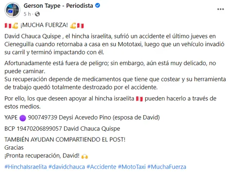 David Chauca, el popular 'Hincha israelita', sufre accidente de tránsito: 