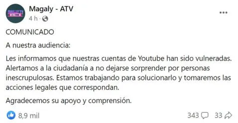   Magaly Medina reported the theft of her channel.  Photo: Magaly - ATV/Facebook 