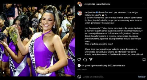  Evelyn Vela congratulates her daughter for winning a beauty pageant.  Photo: Instagram capture 