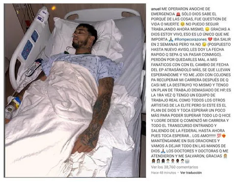  8.10.2023 | Publicación de Anuel AA informando de su operación. Foto: captura Anuel AA Instagram<br><br>    