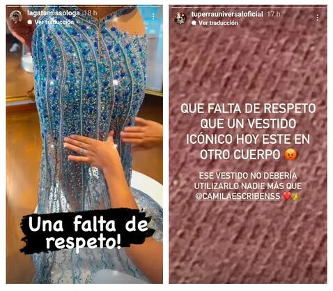  Missólogos consideraron un error que el vestido de Camila Escribens lo luzca otra persona. Foto: captura Instagram<br><br>    