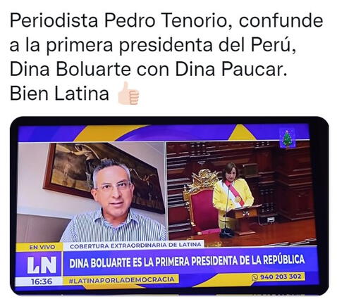 Periodista confunde a Dina Boluarte con Dina Paucar y se hace viral en redes sociales