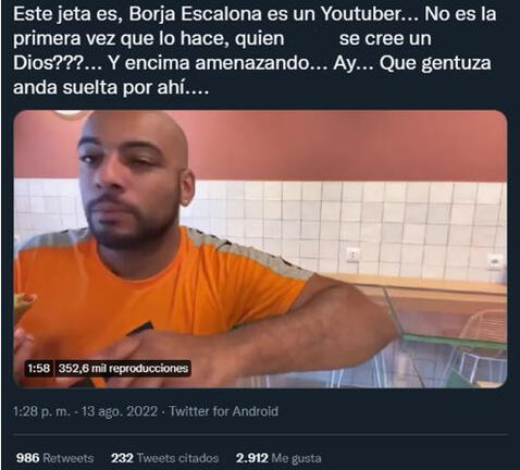 Youtuber Borja Escalona se enfadó con restaurante por cobrarle la comida y se ganó críticas en redes sociales