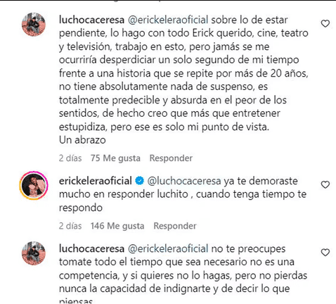 Discusión entre Lucho Cáceres y Erick Elera en redes. Foto: Instagram   