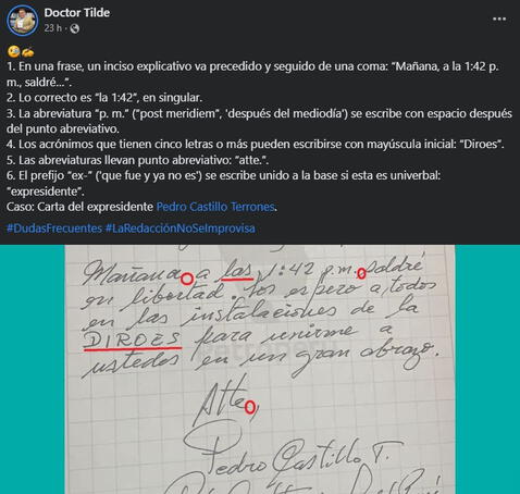 ‘Doctor Tilde’ corrige errores ortográficos en carta de Pedro Castillo y estallan las redes sociales