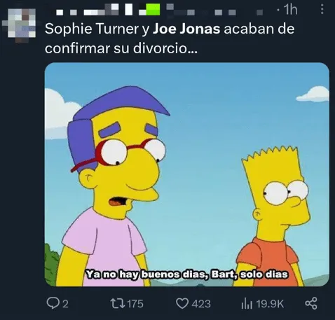   Usuarios reaccionan a la ruptura de Joe Jonas y Sophie Turner. Foto: Twitter     