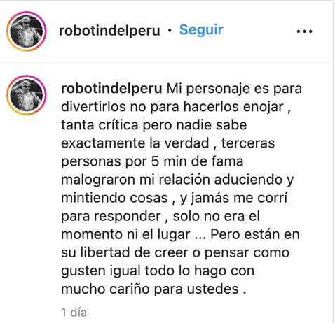 Robotín tras su presentación en “El gran show”: “Jamás me corrí para responder”