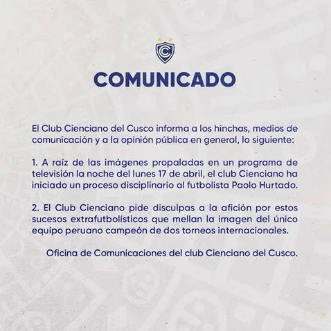 Paolo Hurtado: ¿qué decisión tomó Cienciano tras la revelación de chats del futbolista con su esposa?