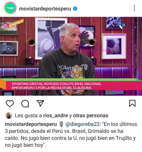 Diego Rebagliati sobre Joao Grimaldo en los últimos tres partidos. Foto: Instagram   