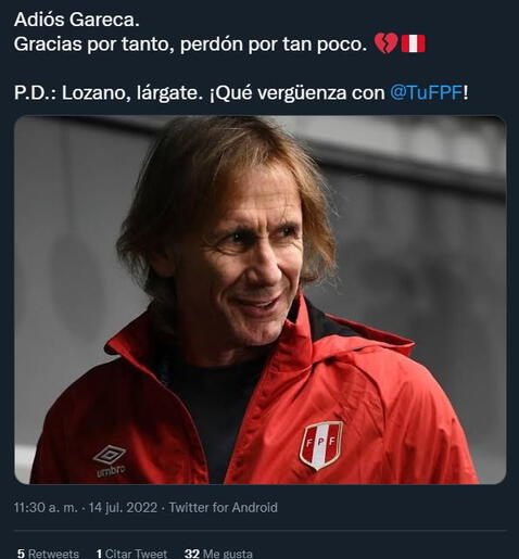 Piden sacar a Agustín Lozano de la FPF tras salida de Ricardo Gareca