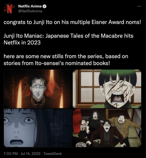 Netflix Anime on X: congrats to Junji Ito on his multiple Eisner