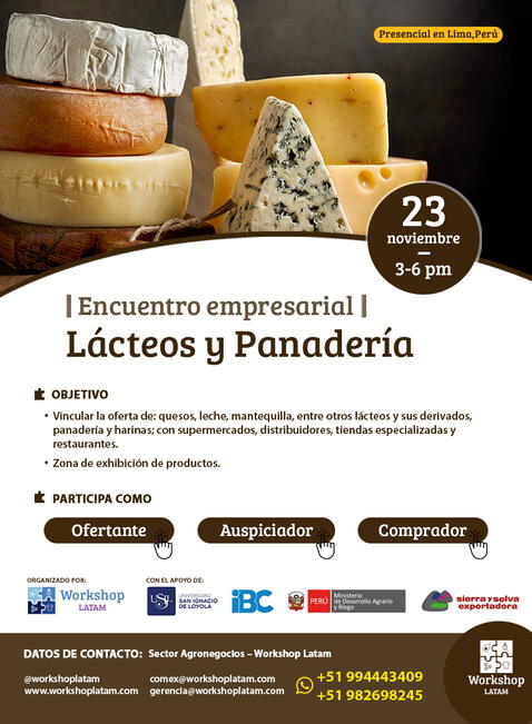 Queso paria, pan de tarwi y otros productos que serán parte del Primer Encuentro Empresarial de Lácteos y Panadería