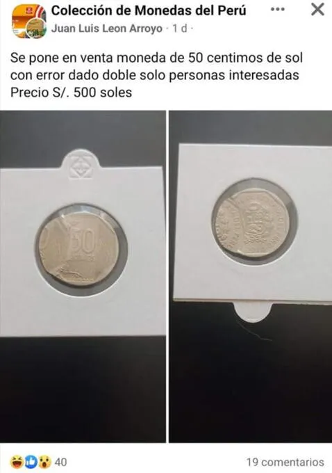 Hombre sorprende en redes al pedir S/ 500 por una moneda de 50 céntimos con falla