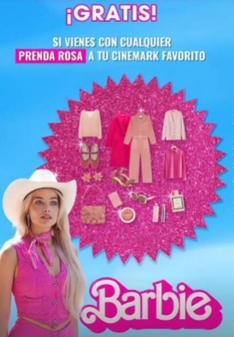  Publicidad de Cinemark para ver 'Barbie'. Foto: Instagram/Cinemark    