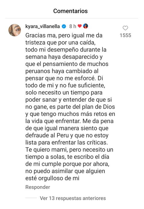  26.11.2023 | Comentario de Kyara Villanella en la publicación de su madre. Foto: captura Keiko Fujimori Instagram<br><br>    