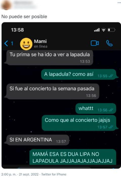 WhatsApp: Madre confunde a Lapadula con Dua Lipa y causó risas en redes sociales