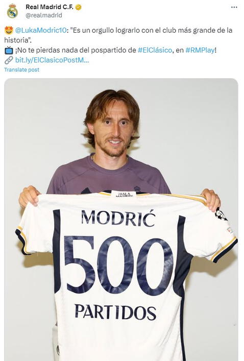 Luka Modric ingresó en la segunda parte de la victoria de Real Madrid ante Barcelona. Foto: Real Madrid 