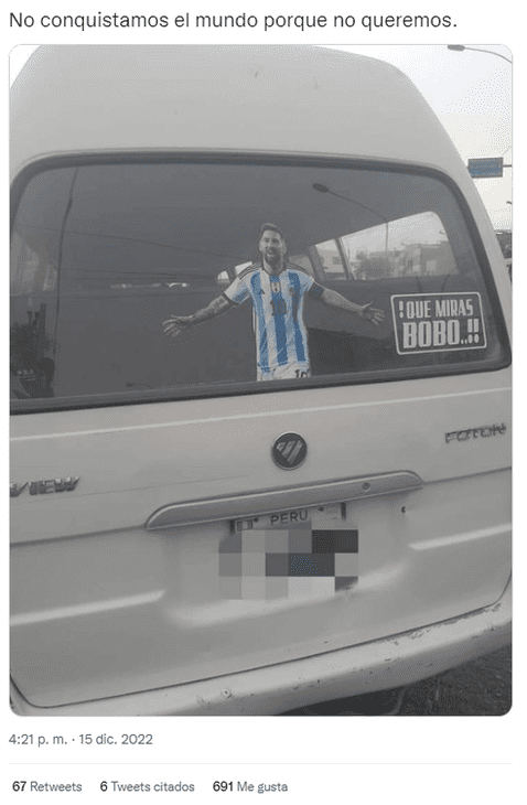 Combi lleva frase de Lionel Messi. Foto: captura de Twitter   