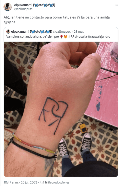 Fan busca borrarse tatuaje tras rumores de separación de los artistas. Foto: Twitter   