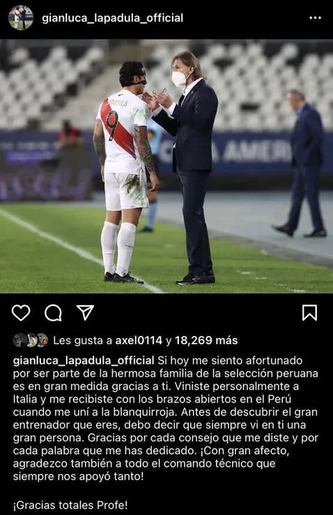 Gianluca Lapadula y su emotiva despedida hacia Ricardo Gareca