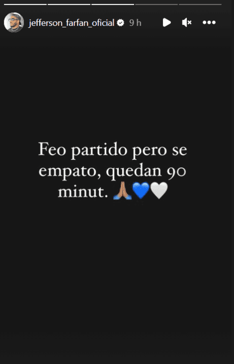 A Farfán no le gustó el partido, pero seguirá alentando a los íntimos. Foto: Instagram. 