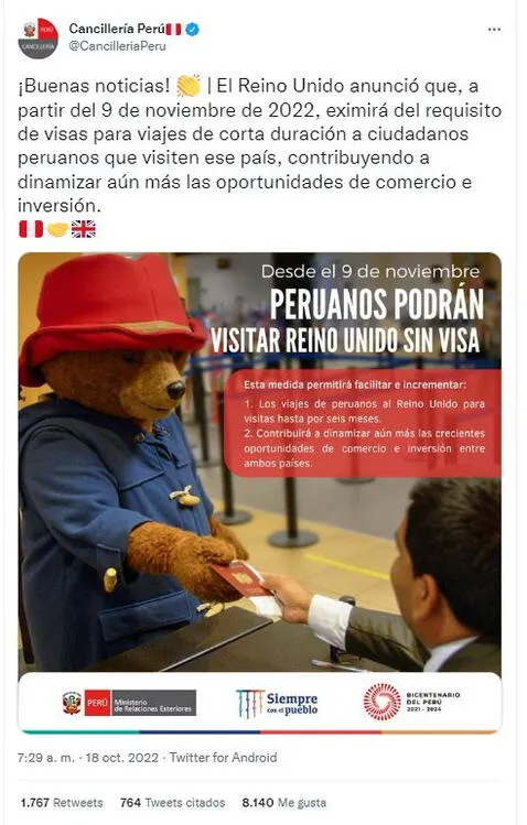 “Mi causa Paddington”: Usuarios reaccionan a la exoneración de visa para los peruanos que viajen a Reino Unido