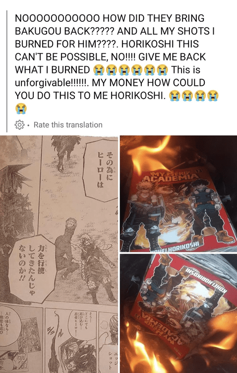 Fan de My Hero Academia quema Manga y pide a Horikoshi que le devuelva su dinero