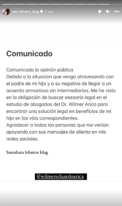  Samahara busca el bien de su hija y anuncia que tomará acciones legales. Foto: Instagram/Samahara Lobatón    