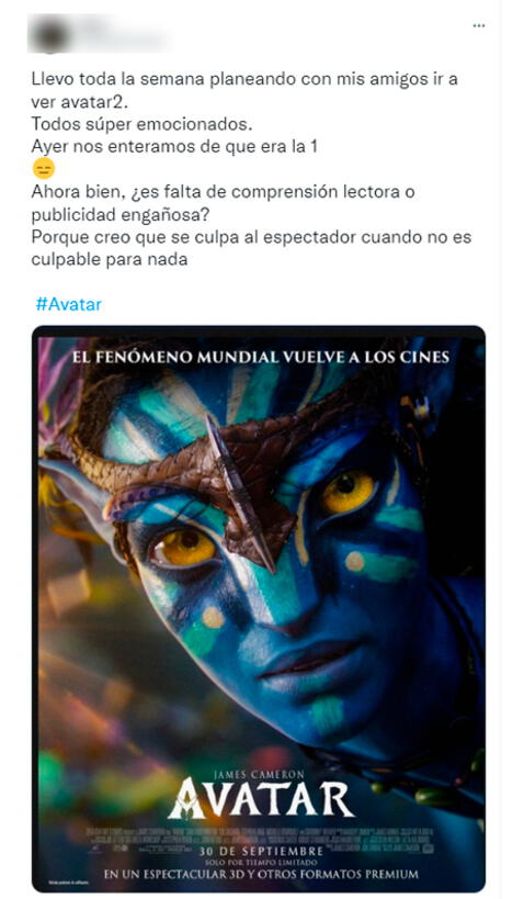 Personas confunden el reestreno de Avatar con su nueva secuela y se abre debate en redes sociales