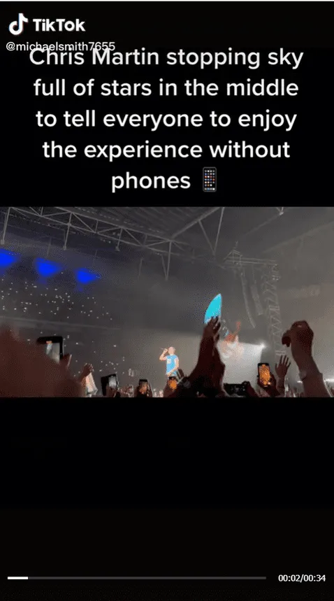 <em>Chris Martin solicita limitar uso de celulares en concierto. Foto: captura de TikTok</em>   