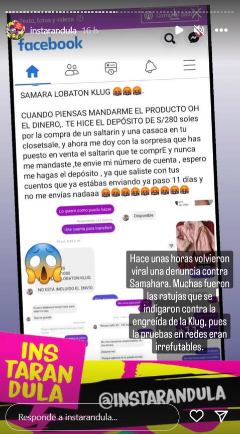 Samahara Lobatón arremete contra Samu tras difundir acusación por estafa: “Averigua antes de publicar”