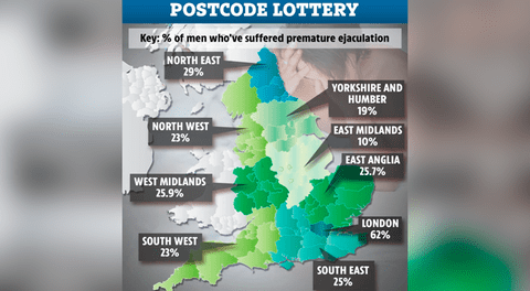 Las ciudades donde los varones tienen más probabilidad de padecer eyaculación precoz