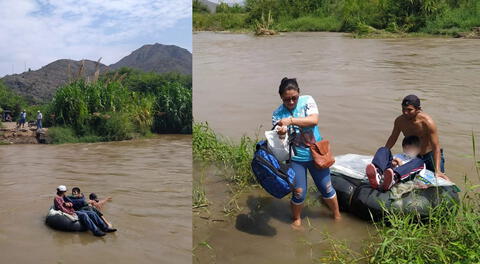 Escolares y docente cruzan río Zaña en cámaras de llantas para llegar a su centro educativo