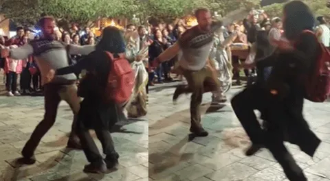 Turistas extranjeros son ovacionados al bailar carnaval en plaza de Armas de Cajamarca