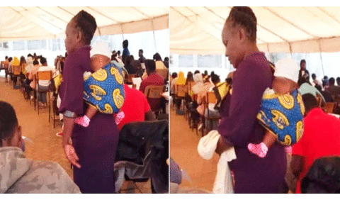 Profesora carga al bebé de su alumna mientras ella da su examen y tierna escena se hace viral