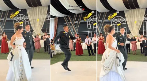 Policía la rompe en la coreografía de caporales en su matrimonio: “El novio bien alegre”