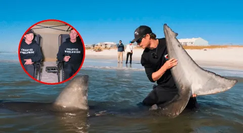 ¡Histórica hazaña! Pescador estadounidense captura un tiburón blanco de media tonelada