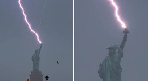 Las sorprendentes imágenes de un rayo que impactó en la Estatua de la Libertad, previo al Eclipse Solar