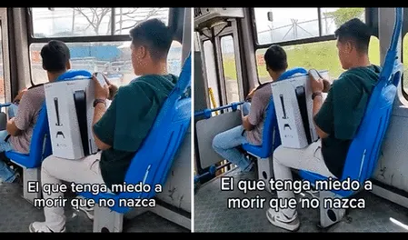 Peruano sorprende al viajar en bus público con su PlayStation 5 y le dicen: “No le quedó para el Uber”