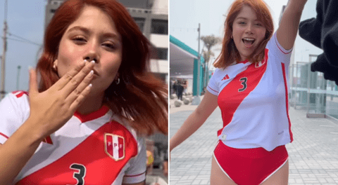 Marina Gold celebra su reciente éxito con la camiseta de la selección peruana en las calles