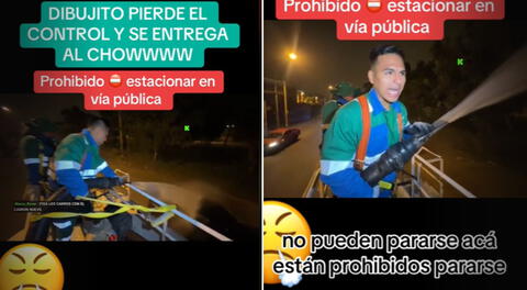 Alcalde de Ate riega parques en camión cisterna y moja autos mal estacionados de vecinos: "Está prohibido pararse acá"