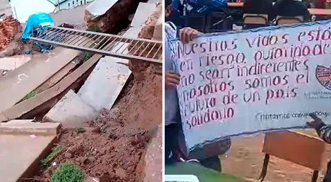 Niños estudian en patio de colegio tras colapso por lluvias en Pataz: "Nuestras vidas están en riesgo"