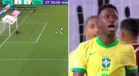 Vinicius falló el 2-1 para Brasil: estrella del Real Madrid no pudo anotar de penal y todo está parejo en Maturín