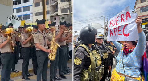 APEC: Orquesta de la PNP toca huaynos para que no se escuchen los reclamos durante las protestas en San Borja