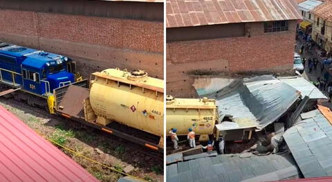 Tren de carga de Perú Rail se descarrila y termina empotrado en una vivienda en Cusco